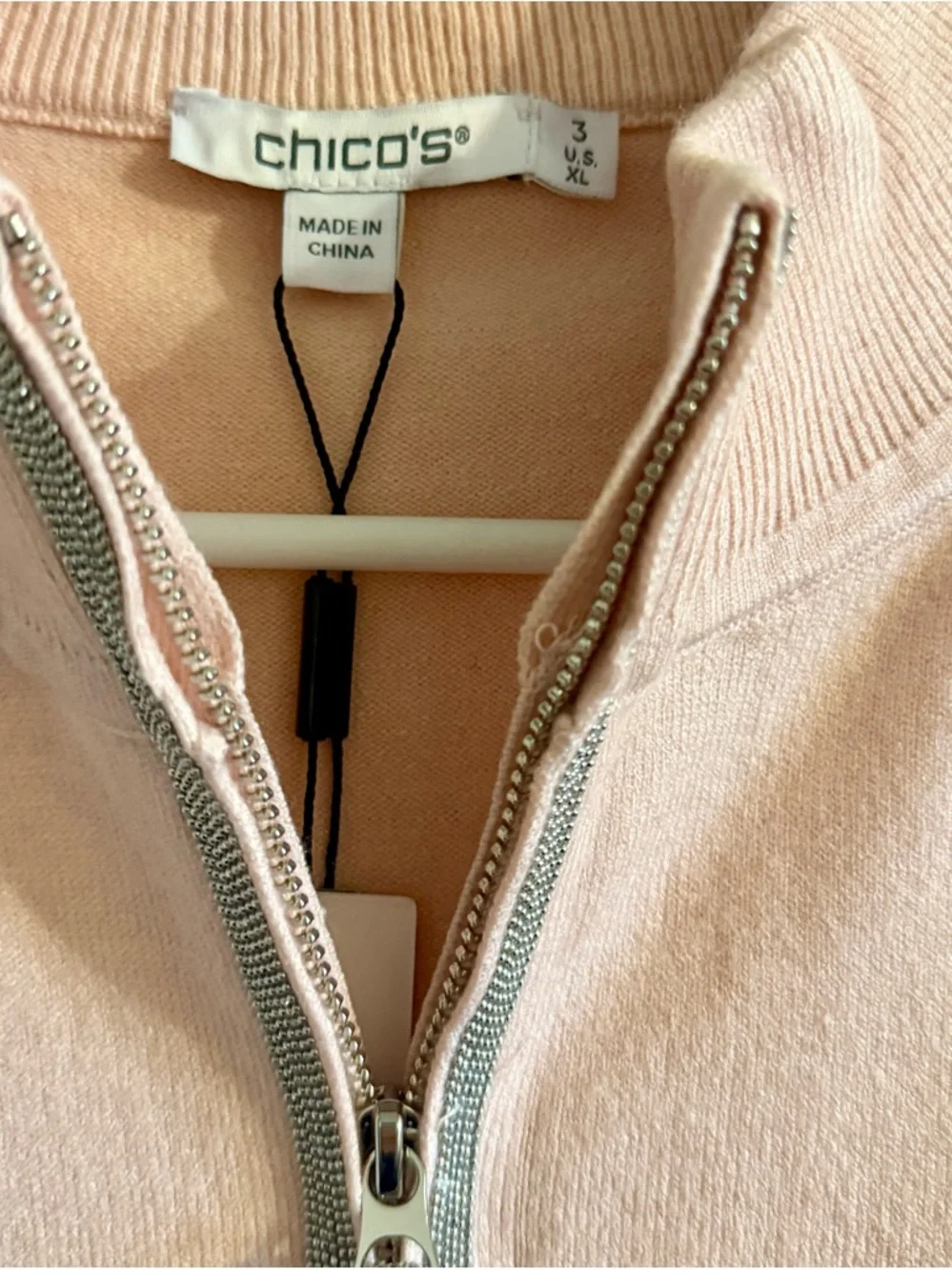 NWT Chico's Pink Cashmere Blend Luxe Metallic-Trim Quarter Zip Pullover Size XL - Picture 3 of 6